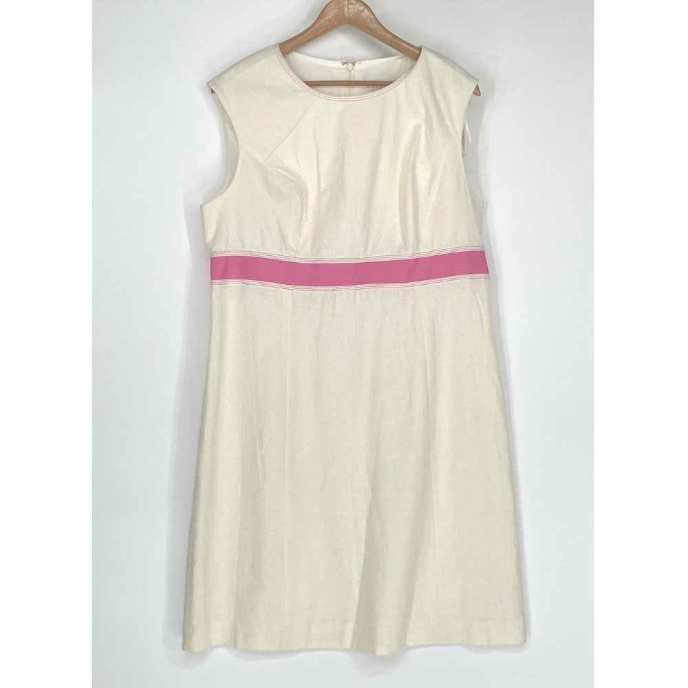 Studio C Women Dress 16 Shift Cream Pink Linen Blend Sleeveless Empire Waist